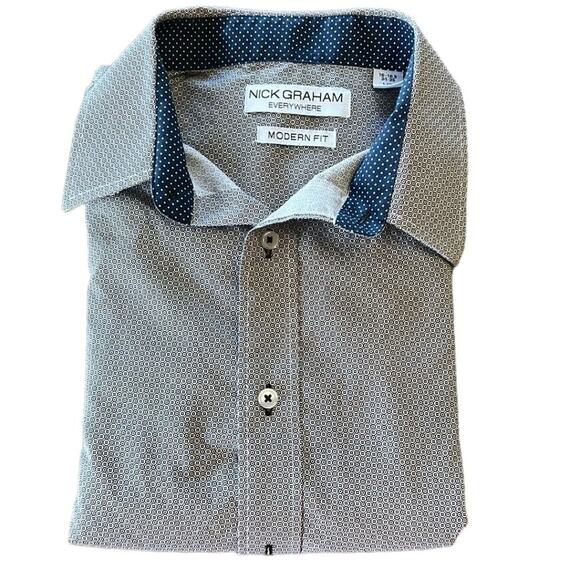 Nick Graham | Men’s Blue Modern Fit Long Sleeve Dress Shirt | Size Large | 0031 - Picture 1 of 10